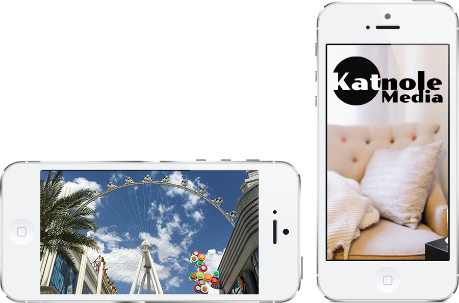 Two iPhones with a ferris wheel and the other with Katnole Media logo
